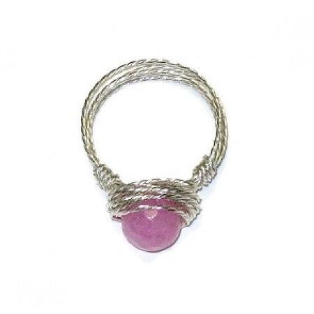 Pink Faceted Jade Wire-Wrapped Ring