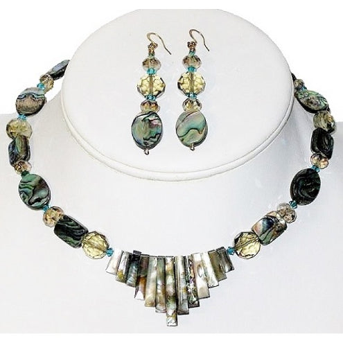 Abalone Fan Choker and Earring Set