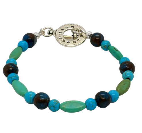 Aqua, Brown, Teal and Turquoise Men's Beaded Bracelet