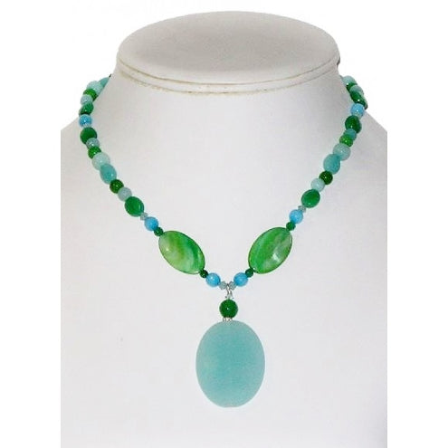 Aqua, Green  And Deep Sky Blue Necklace with Drop Pendant