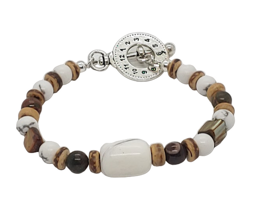 Brown, White and Gray Men's Beaded Bracelet