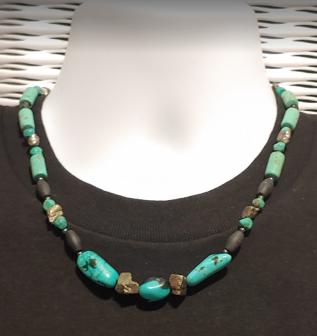 Black, Turquoise, and Metallic Men's Necklace