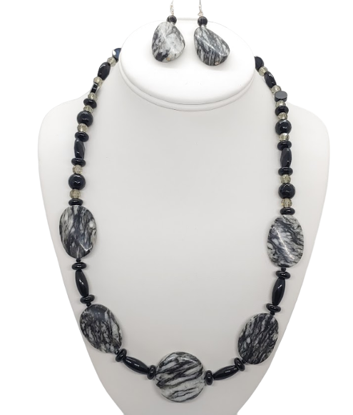 Black and Gray Necklace Set with Jasper and Onyx Beads
