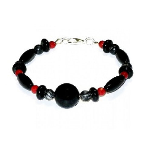 Black Red and Gray Bracelet with Onyx Center Piece