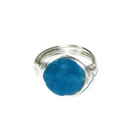 Deep Turquoise Blue Jade Wire Wrapped Ring