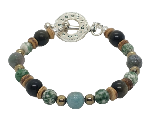 Brown, Beige, Forest Green, Olive Green and Golden Metallic Men's Beaded Bracelet