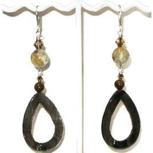 Grey Brown and Cream Mother-of-Pearl Dangle Earrings