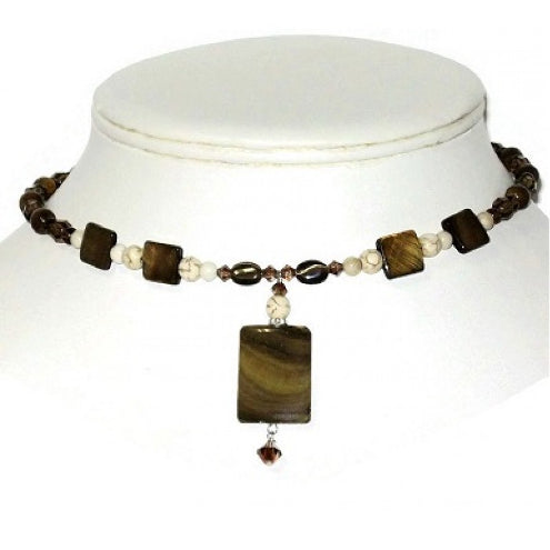 Brown and Cream Choker with Drop Pendant