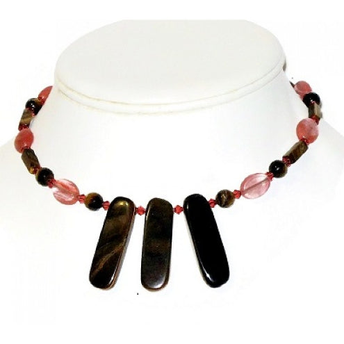 Cherry Quartz and Tiger Eye Fan Choker