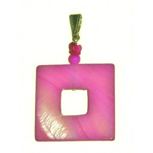 Fuchsia Mother-of-Pearl Square Pendant with Butterfly Crystal