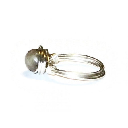 Golden Tan Jade Wire-Wrapped Ring