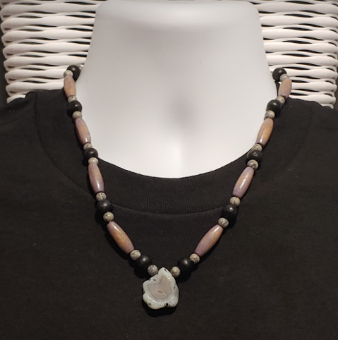 Men's Grey, Black and Greyish Purple Beaded Necklace