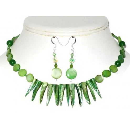 Green Mother-of-Pearl Spike Choker Set