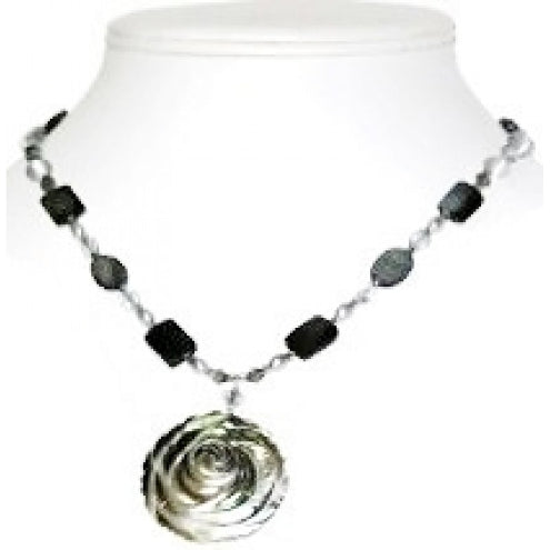 Gray Flower Pendant Necklace and Earrings Set