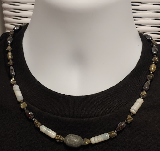 Metallic, White, Dark Grey, Light Grey Men's Necklace