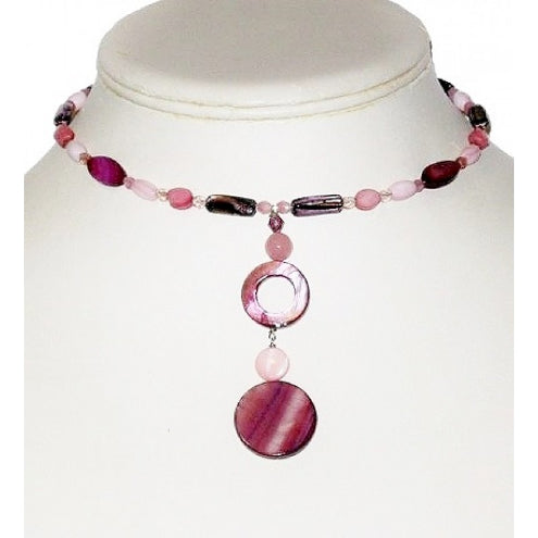 Plum, Burgundy and Pink Choker with Drop Pendant