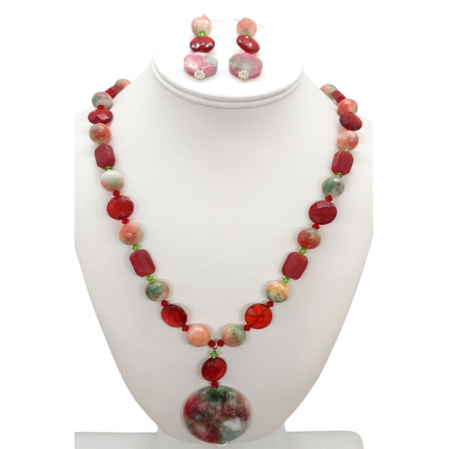 Multi-Colored Necklace and Earrings Set with Semi-Precious Stones and Crystals
