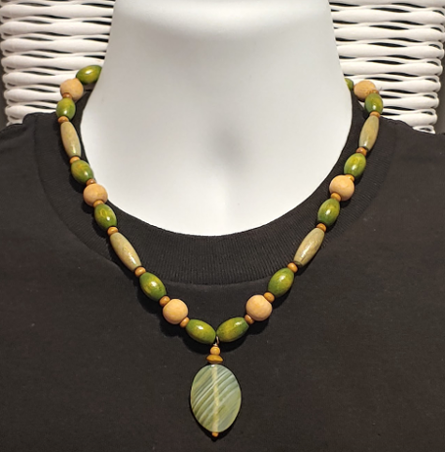 Olive Green, Beige and Brown Men's Beaded Necklace