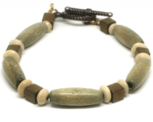 Olive Green, Beige, and Metallic Men's Bracelet