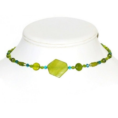 Olive Green, Chartreuse and Teal Choker
