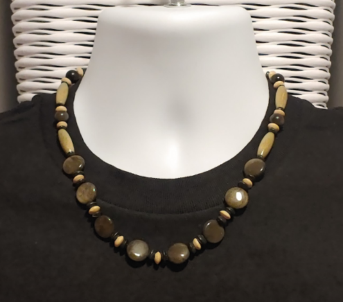 Olive, Beige, Khaki, and Navy Men's Beaded Necklace