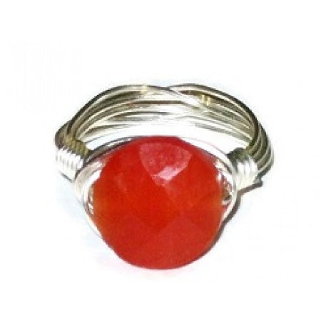 Orange Faceted Round Cats Eye Ring