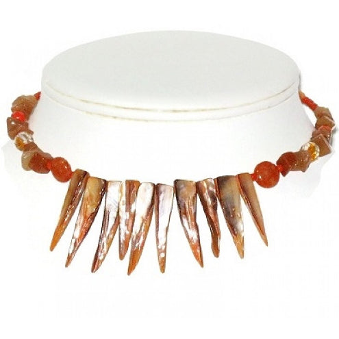 Orange Mother-of-Pearl Spike Choker