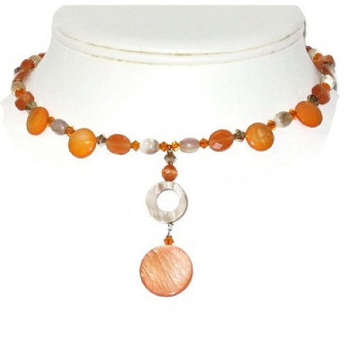 Orange and Beige Choker with Drop Pendant