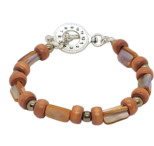 Orange, Amber and Goldtone Men's Beaded Bracelet