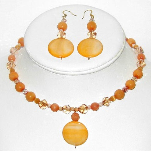 Peach Choker with Drop Pendant and Matching Earrings