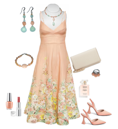 Peach Salmon and Light Green Choker with Drop Pendant