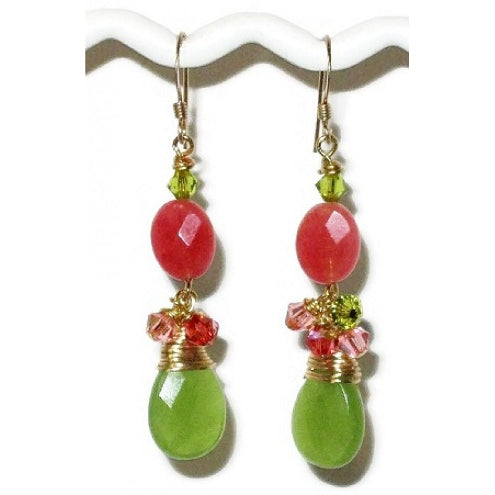 Pink and Green Briolette Earrings