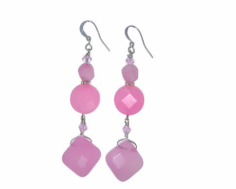 Pink Jade and Crystal Earrings