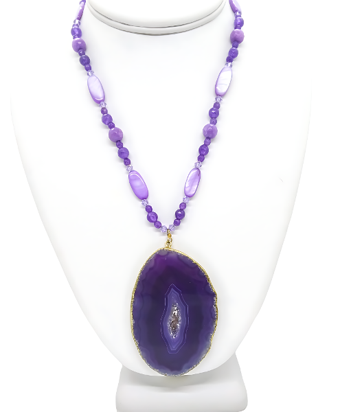 Purple Necklace with Agate Pendant