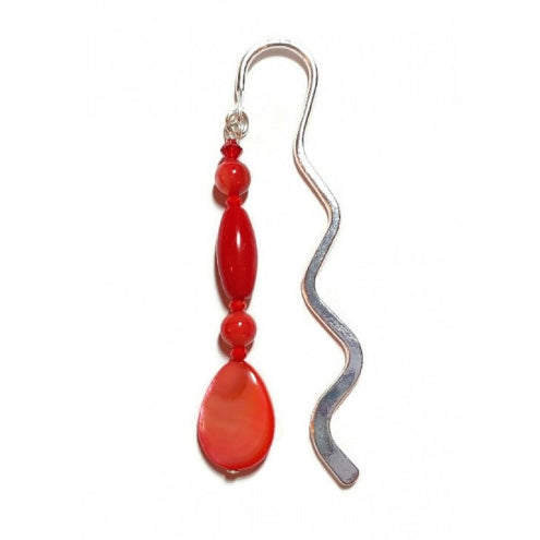 Red Beaded Bookmark with Teardrop Bead