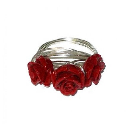 Red Three Flower Wire-Wrapped Ring