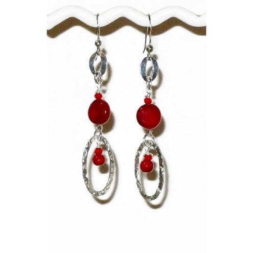 Red Sterling Silver Earrings with Semi-Precious Beads
