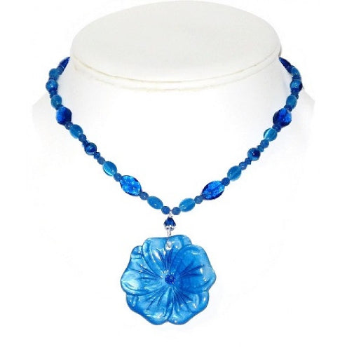 Sapphire and Capri Blue Flower Pendant Necklace