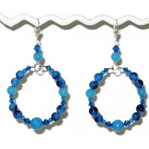 Sapphire Capri Blue and Turquoise Hoop Earrings with Semi-Precious Beads
