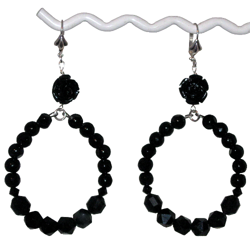 Black Flower Hoop Earrings