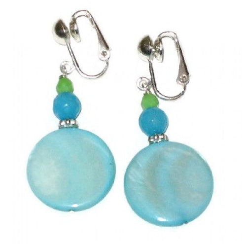 Turquoise and Lime Green Clip-On Earrings