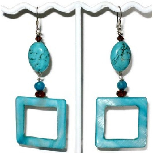 Long Turquoise and Brown Dangle Earrings