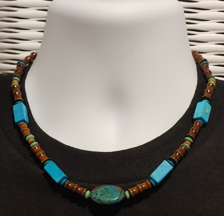 Turquoise and Brown Men's Beaded Necklace