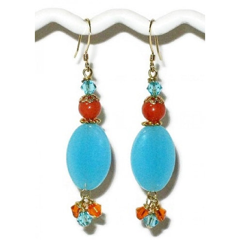 Deep Sky Blue, Turquoise and Orange Earrings