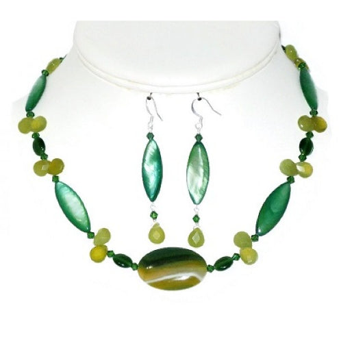 Green and Yellow Necklace and Earring Set