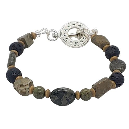 Men's bracelet with natural stone beads on a white background