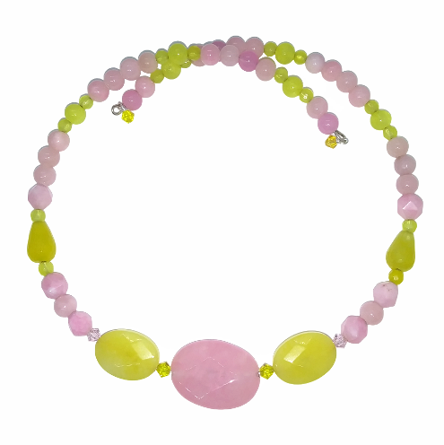 Choker with pink and yellow beads on a white background