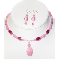 Pink Choker and Earring Set with Faceted Jade Pendant