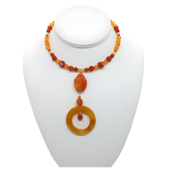 Orange and Carnelian Statement Choker with Drop Pendant