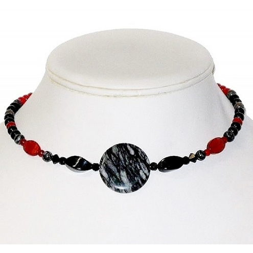 Black Onyx & Green Jasper Beaded Mens Choker Necklace